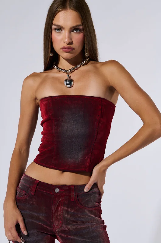 CRYSTAL VELVET DENIM CORSET IN RED