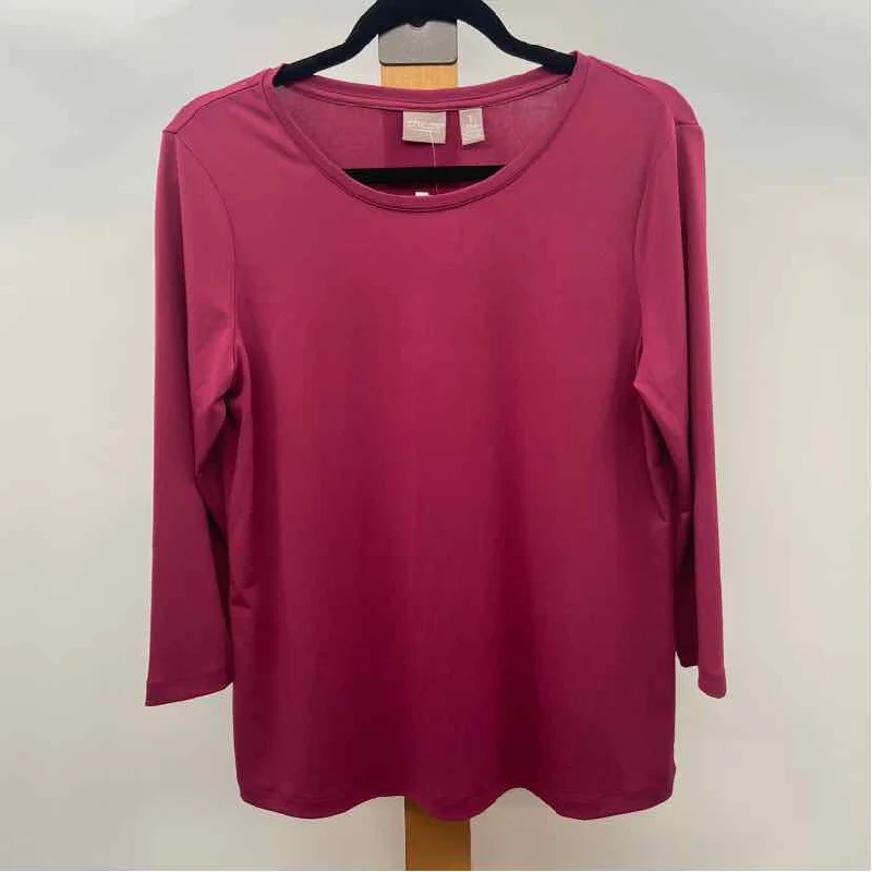 trendy women's topsChico's Women's Size M Magenta Solid Long Sleeve Shirt