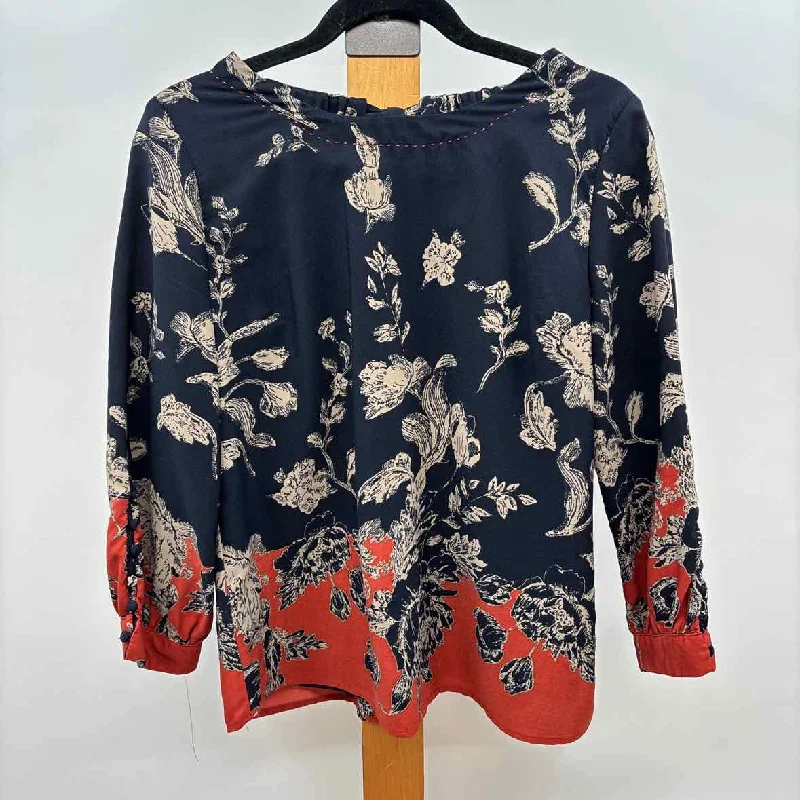 women's tops with sequin embellishmentsSkies Are Blue Women's Size M Navy Floral Long Sleeve Shirt