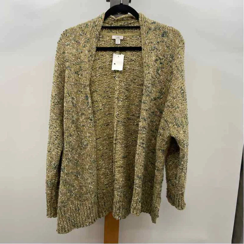 women's tops with floral printsJJill Women's Size L Green Tweed Cardigan