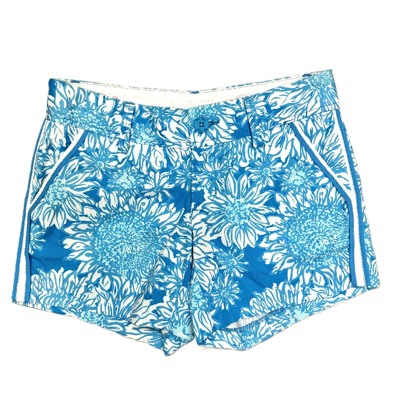 women's swim cover-up shortsShorts Designer By Lilly Pulitzer In Blue & White, Size: 0