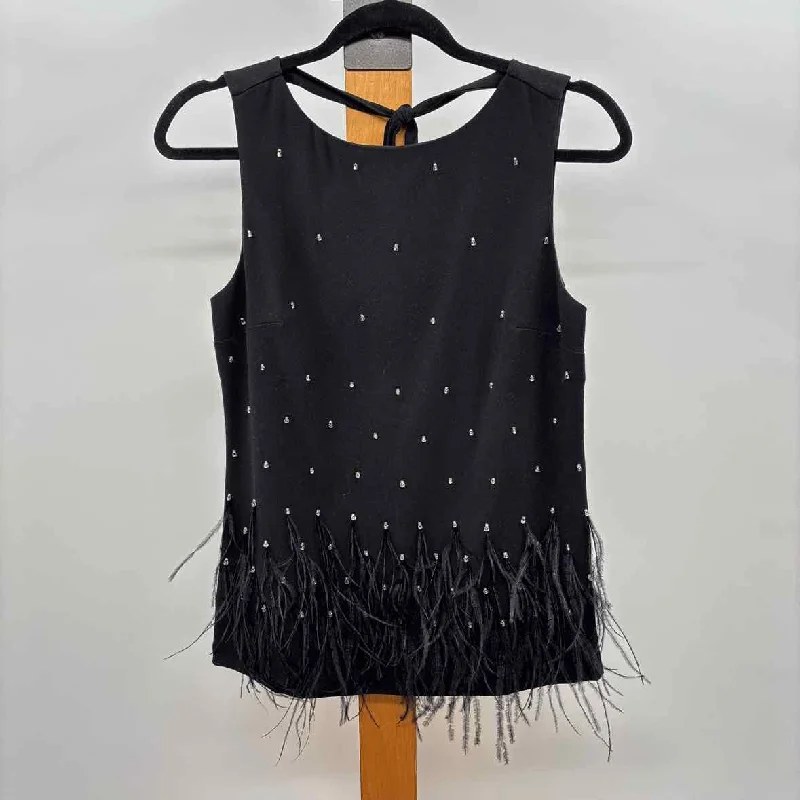 women's tops with built-in brasAnn Taylor Women's Size XS Black Feathers Sleeveless Shirt