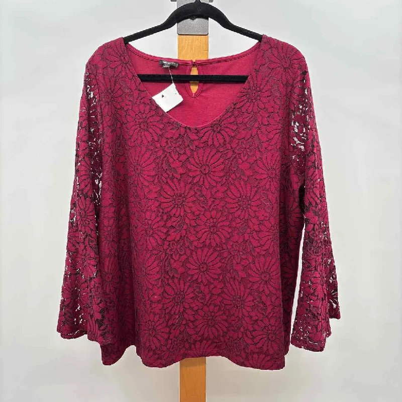 lace women's topsTalbots Women's Size 2X Red Lace Long Sleeve Shirt