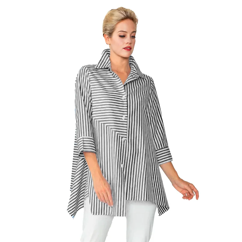 women's tops for those who believe in expressing their individuality through fashionIC Collection Resort Line  Asymmetric Shirt in Black & White - 4691B-BK