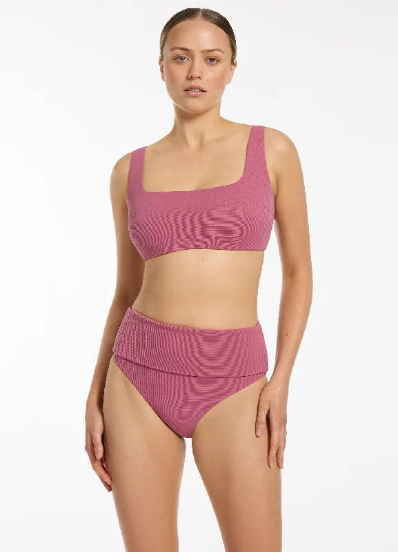 Recycled Female SwimwearIsla Rib Fold Down High Waisted Bikini Bottom - Mauve