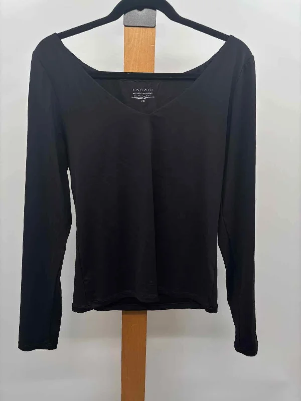 women's tops with unique designsTahari Women's Size L Black Solid Long Sleeve Shirt