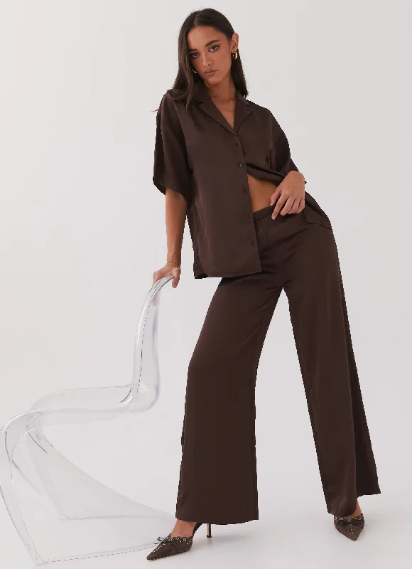 Palm Cove Satin Pants - Chocolate