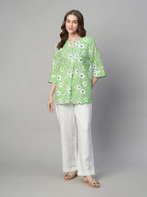 women's tops for those who want to show off their figure in a flattering wayWomen's Mint Cotton Linen Regular Fit Blouse