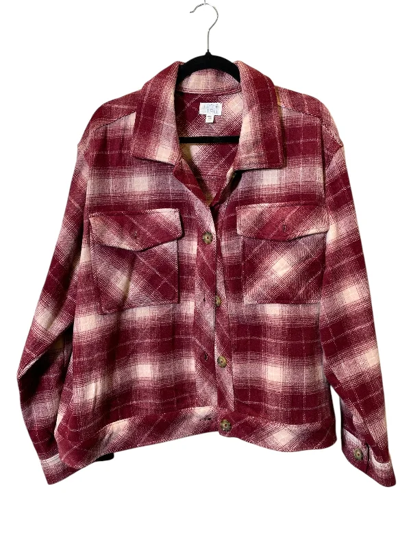 women's tops with flutter sleevesBlouse Long Sleeve By Time And Tru In Plaid Pattern, Size: 3x