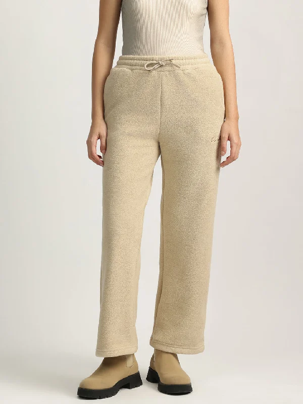 women's tops for picnics in the parkElle Women Beige Self Design High-Rise Oversized Sweatpant