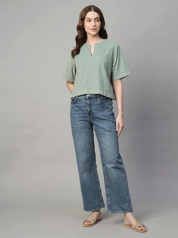 women's tops for those who want to elevate their everyday wear with chic and elegant piecesWomen's Mint 100% Cotton Regular Fit Blouse