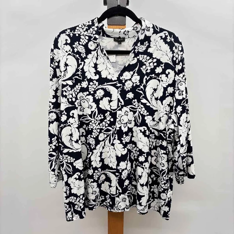 women's tops with lace-up frontsTalbots Women's Size 2X Navy Floral Long Sleeve Shirt