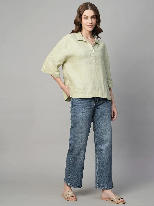 women's tops for those who want to wear pieces that are both comfortable and stylishWomen's Mint 100% Linen Boxy Fit Blouse