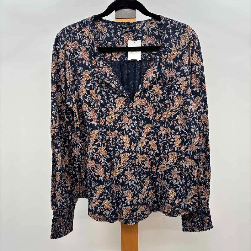 women's tops with spaghetti straps and deep V-necksLucky Brand Women's Size M Navy Floral Long Sleeve Shirt