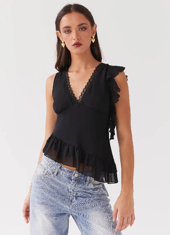 Empress Frill Trim Top - Black