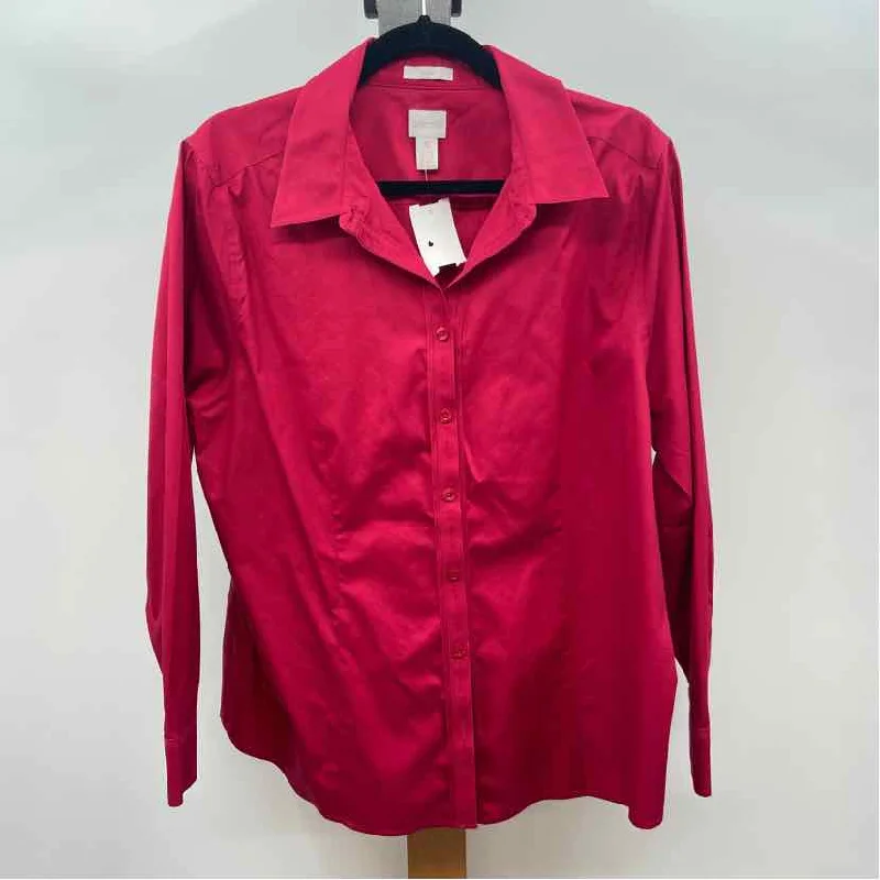 women's tops with sleeveless designsChico's Women's Size XL Red Solid Long Sleeve Shirt