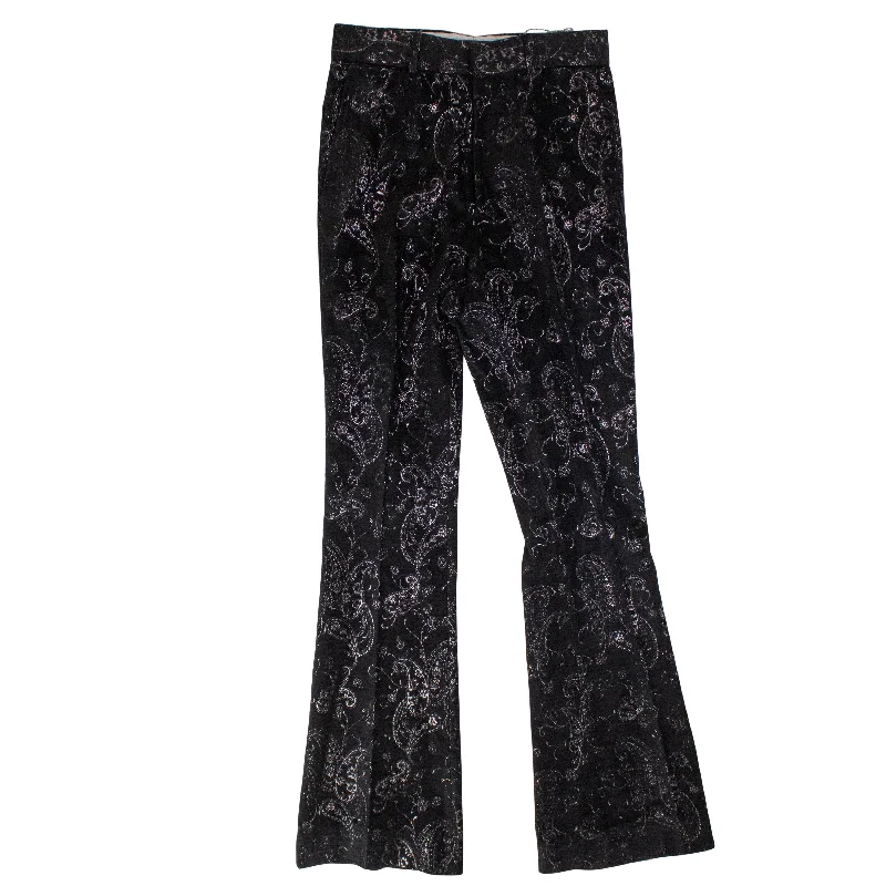 women's tactical pantsAmiri Paisley Velvet Glitter Flare - Black