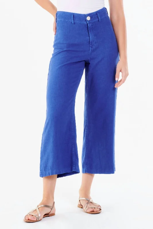 women's corduroy pantsAudrey Cropped Wide Leg Pants In Cobalt