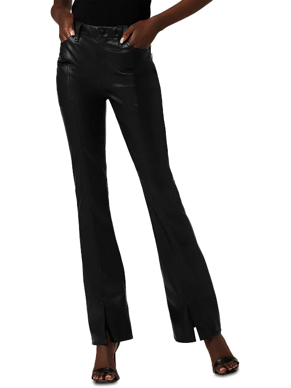 women's bell-bottom pantsBARBARA Womens Faux Leather High Waist Bootcut Pants