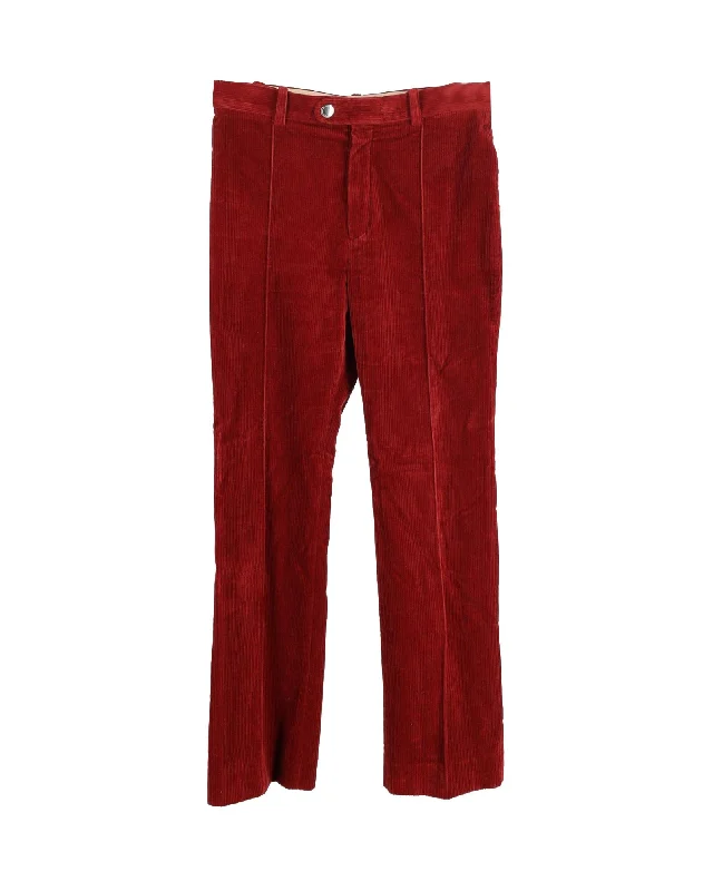 women's active pantsChloé Straight Pleated Corduroy Blend Trousers in Red Cotton