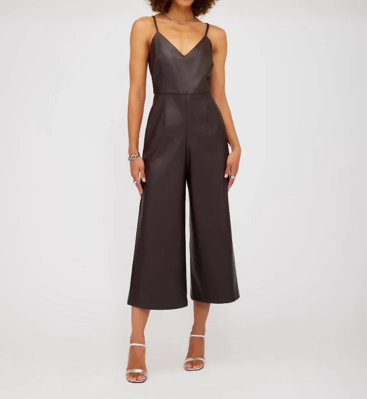 women's workout pantsFaux Leather Cropped Jumpsuit In Brown