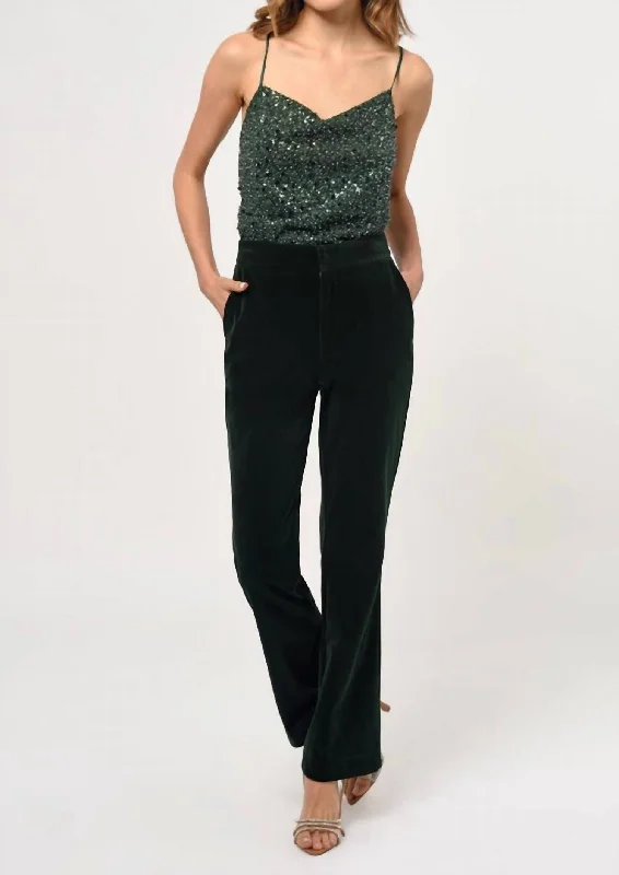 women's convertible pantsMilton Velvet Straight Leg Trouser In Forest Green