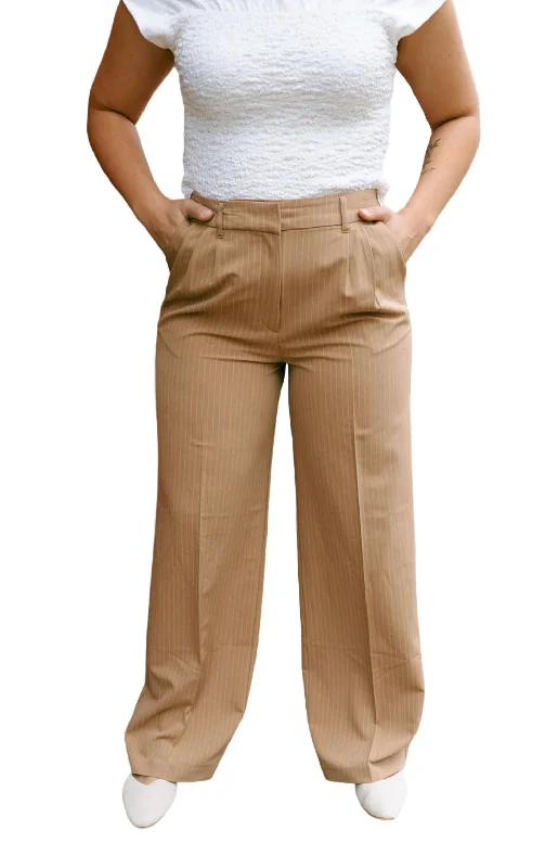 women's warm pantsPinstripe Trousers In Tan