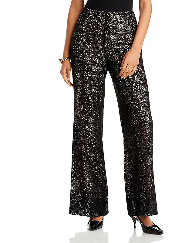 women's distressed denim pantsPiper Womens Lace Sequined Wide Leg Pants