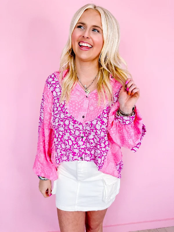 Velvet DressBANDANA BLOOMS COLORBLOCK BUTTON UP TOP