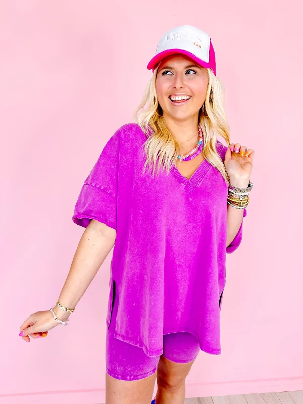 women's beach dressesBE YOU BOXY V-NECK TOP - MAGENTA