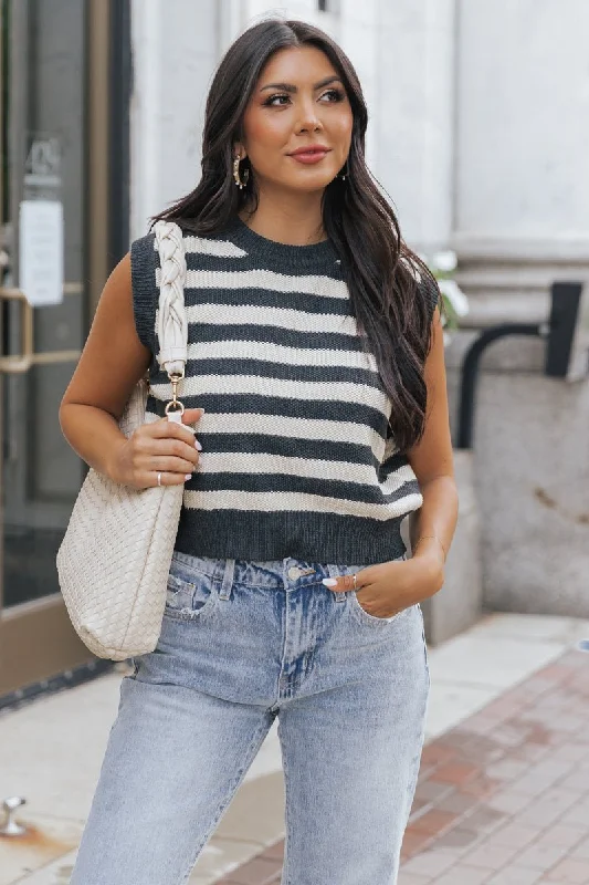 Custom DressCharcoal Striped Sleeveless Sweater - FINAL SALE