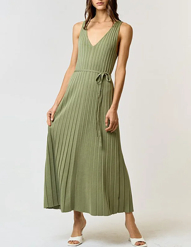 Silk DressLydia Pleated Green Knit Dress