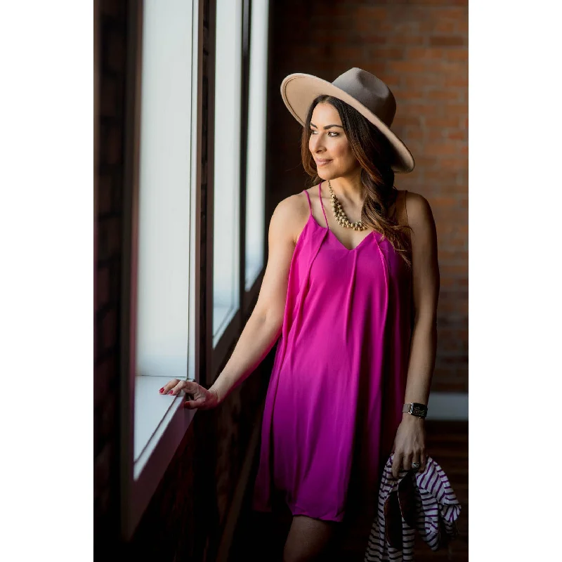 Plunging Neckline DressMagenta Stitched Dress