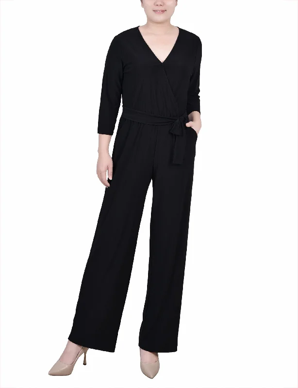 women's vintage dressesPetite 3/4 Sleeve Belted Jumpsuit