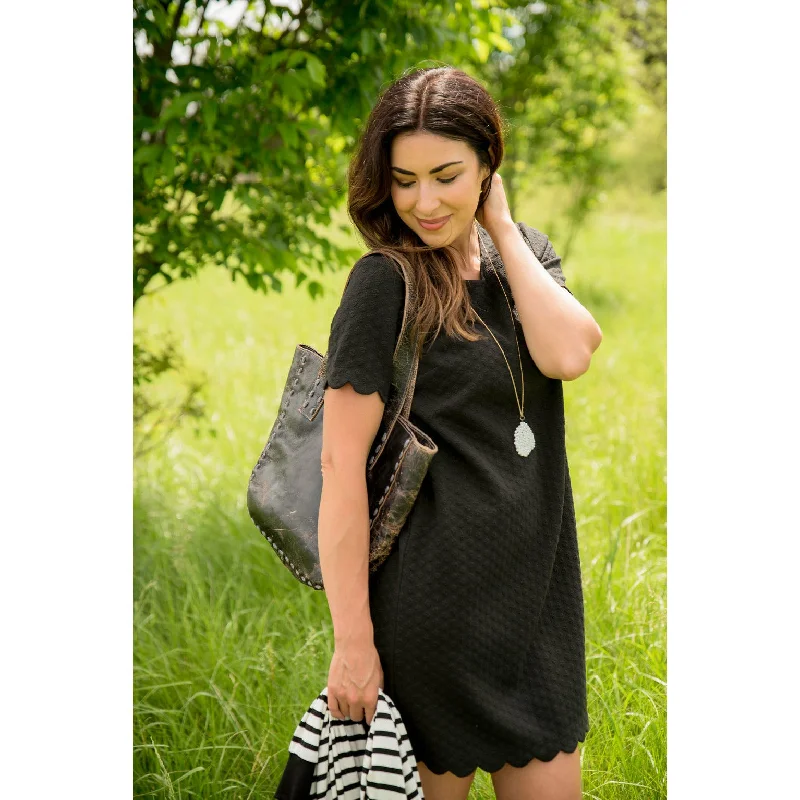 Chic DressShort Sleeve Textured Scalloped Swing Dress