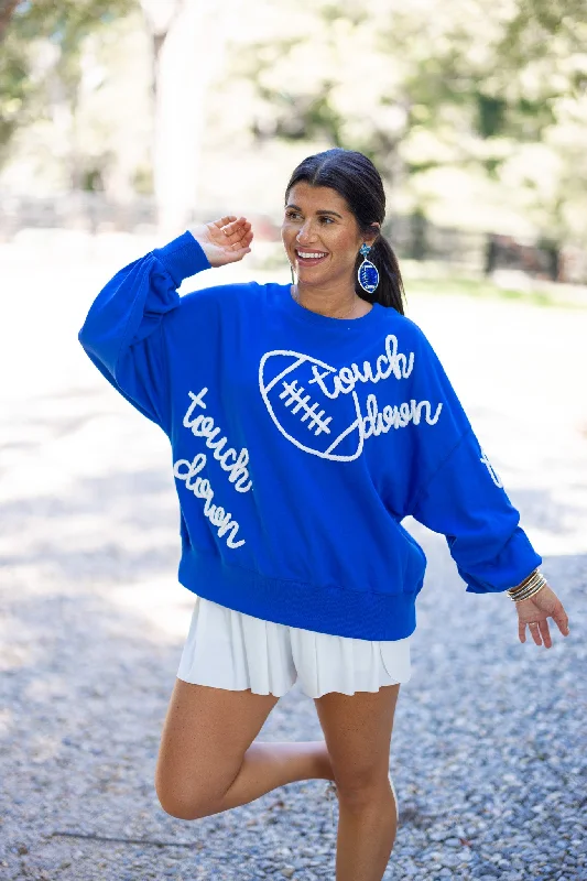 women's sustainable dressesTouchdown Obsessed Blue Football Sweatshirt