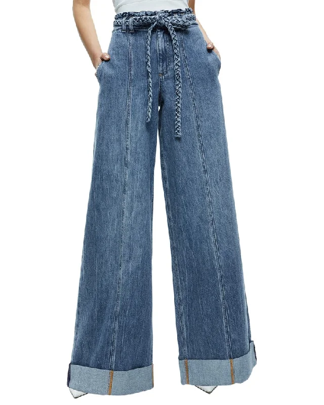 women's denim jeans with contrasting stitchingalice + olivia Harriet High-Rise Wide Leg Paperbag Jean