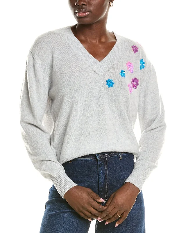 Wholesale Affordable Women's SweatersBrodie Cashmere Wool & Cashmere-Blend Sequin Floral V Neck Jumper