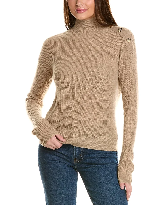 Turtle-Neck Wool SweatersBruno Magli Rib Button Shoulder Mock Nek Cashmere Sweater