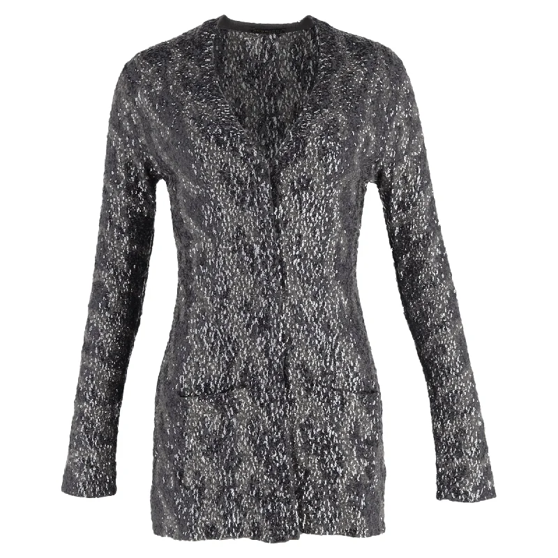 Patterned SweatersBurberry Sequin Embellished Cardigan in Grey Wool