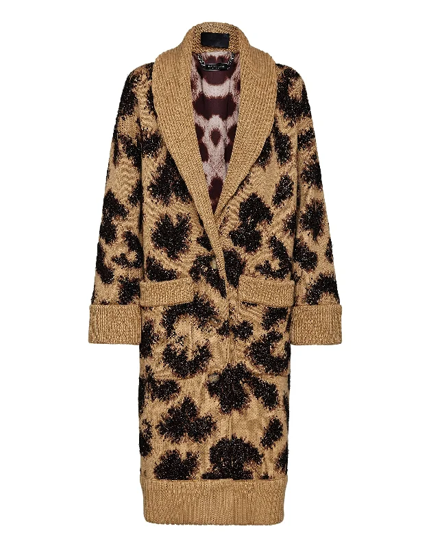 Luxurious SweatersCardigan Long Jacquard Lurex Leopard