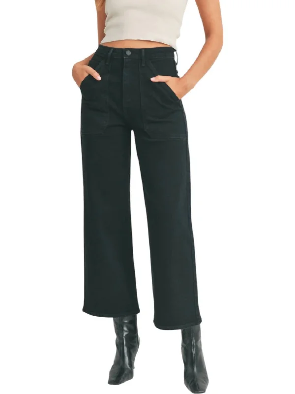 women's denim jeans for a flattering silhouetteCargo Pocket Wide Leg Jeans In Black