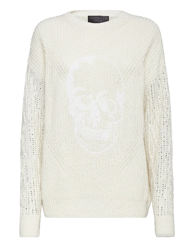 Designer SweatersCashmere 5 Pullover Round Neck LS Crystal Skull