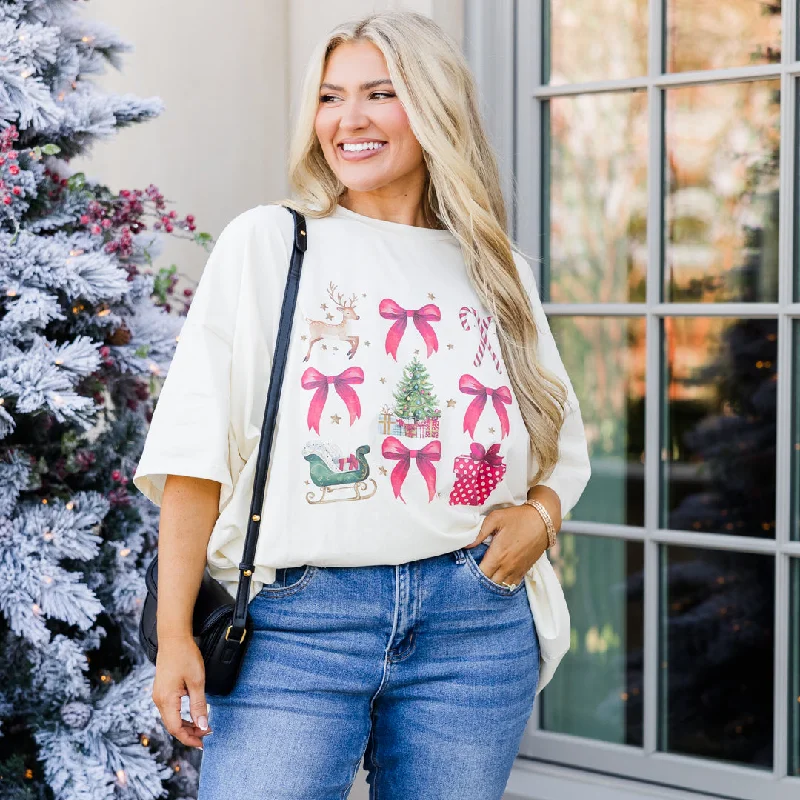 women's tops for those who love to experiment with fashionChristmas Cheer Boyfriend Tee, Ivory