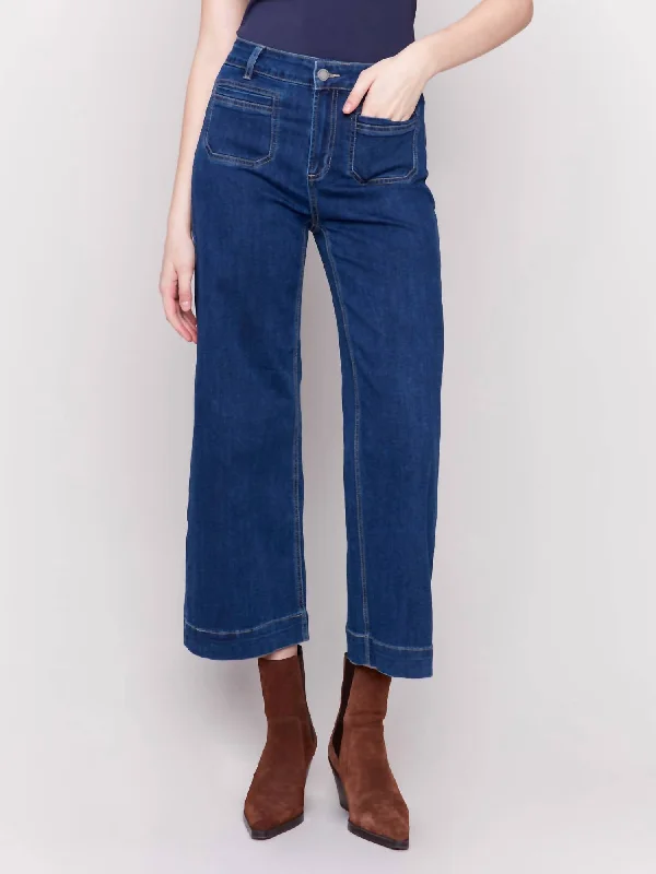 women's denim jeans for a night at the clubCropped Front Patch Pocket Jeans In Indigo