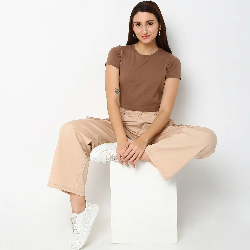 women's tops for those who want to create outfits that are both unique and memorableFitted Solid T-Shirt