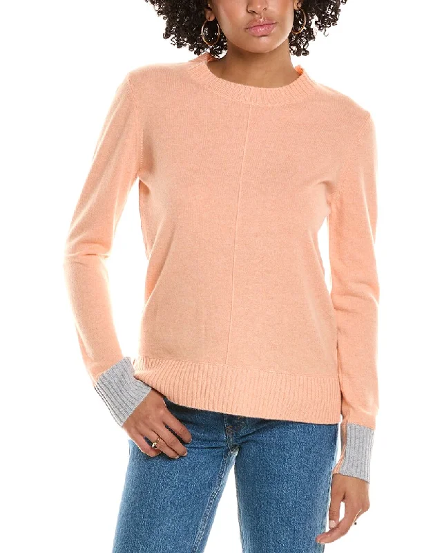 Women's SweatersForte Cashmere Contrast Trim Crew Cashmere Sweater