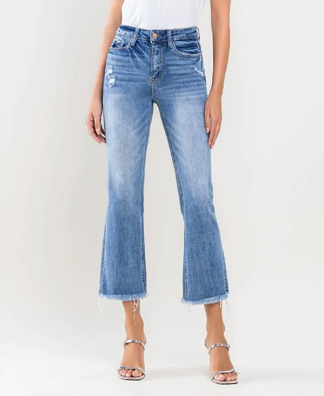 women's denim jeans with embroidery on pocketsHigh Rise Kick Flare Jeans In Light Wash