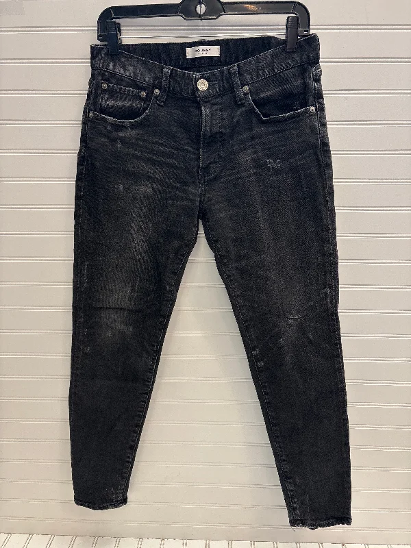 women's denim jeans with leather back pocketsJeans Straight By Moussy In Black Denim, Size: 6