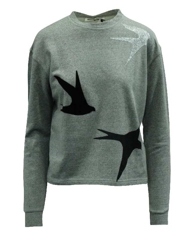 Cozy SweatersMcQ Alexander McQueen Bird Print Classic Sweatshirt in Grey Cotton